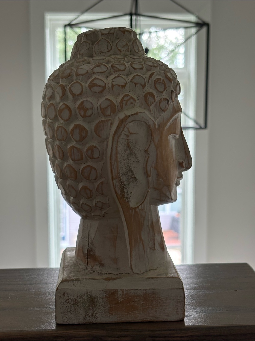 Decorative Buddha Head Sculpture - Cream Wood-Tone Finish - Picture 5 of 10
